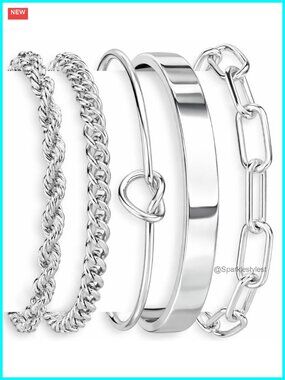 Sterling Silver Cuff Bangle Bracelet Set for Women Non Tarnish S925